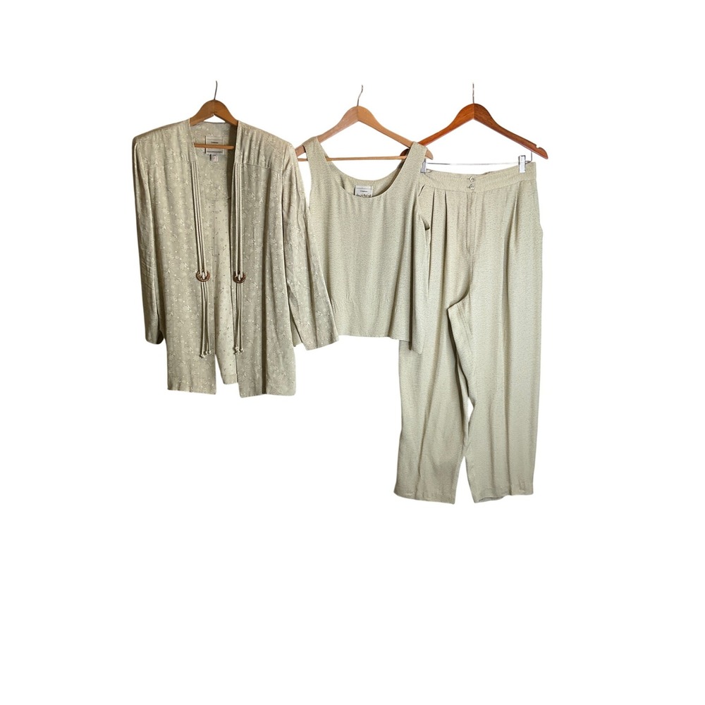 Vintage Joseph Ribkoff 3 Piece Pant Suit Set Wide Leg, Shell Tank, Open Blazer S - Picture 2 of 16